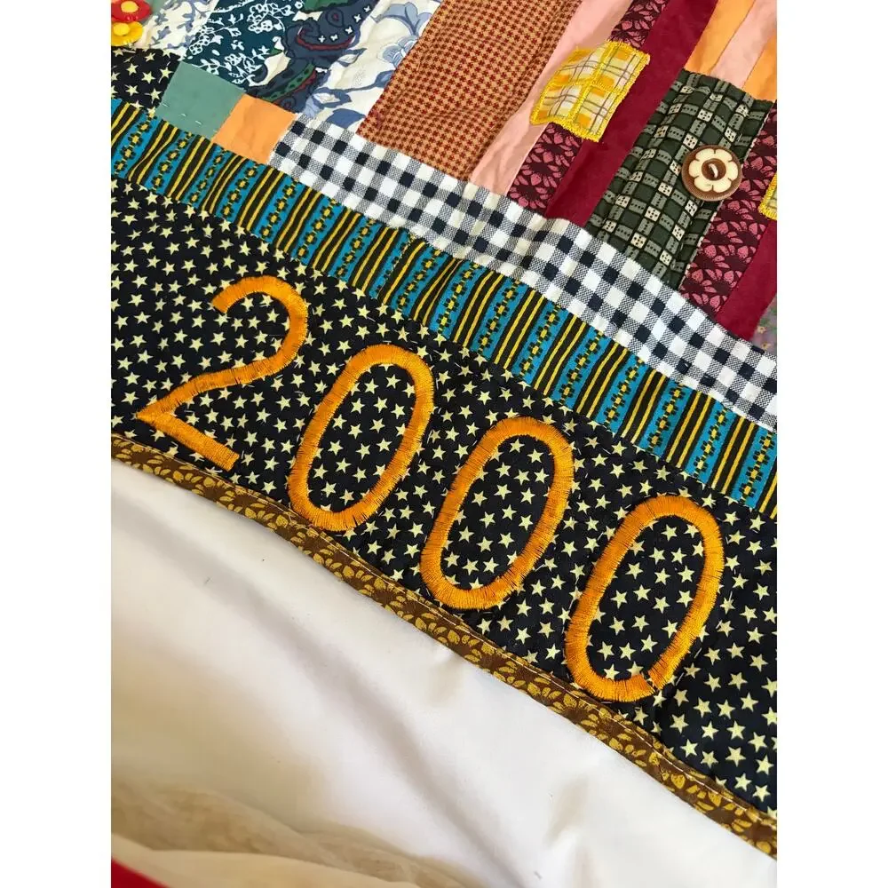 Vintage Handmade Little House Quilt 2000 Village Hand Stitched 48